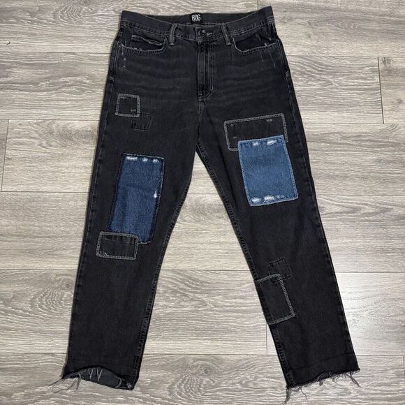 BDG Urban Outfitters Men Black Dad Slim Taper Fit Patched Boho Jeans Size 32x30 - Picture 1 of 14